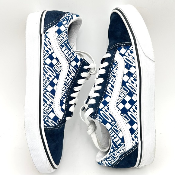Vans Old Skool Blue White Off The Wall Logo Suede Sneakers Women's 8.5 Mens 7.0 - Picture 10 of 16